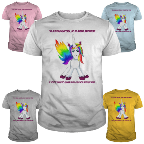 rainbow vegan unicorn guys tee