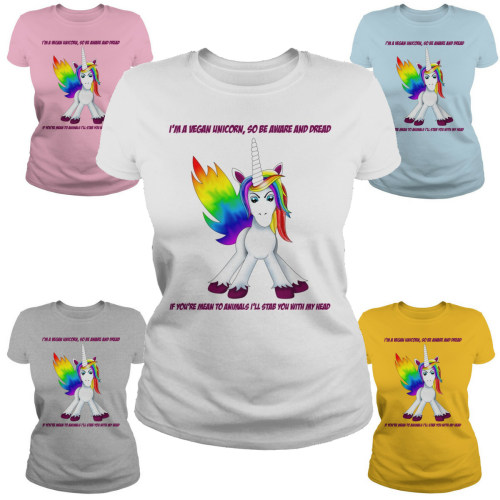 rainbow vegan unicorn ladies tee